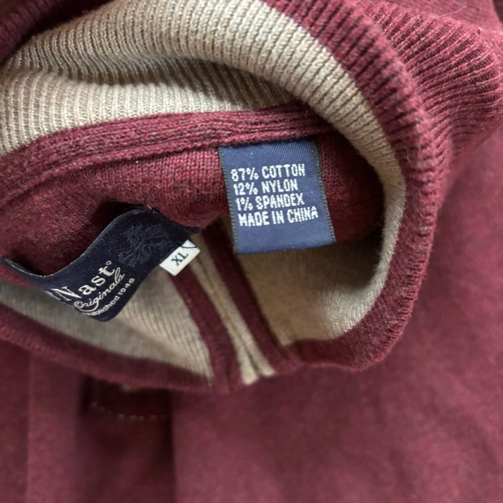 Nat Nast Quarter Zip Burgundy Sweater XL Cotton Blend Classic Casual Preppy - Picture 9 of 10